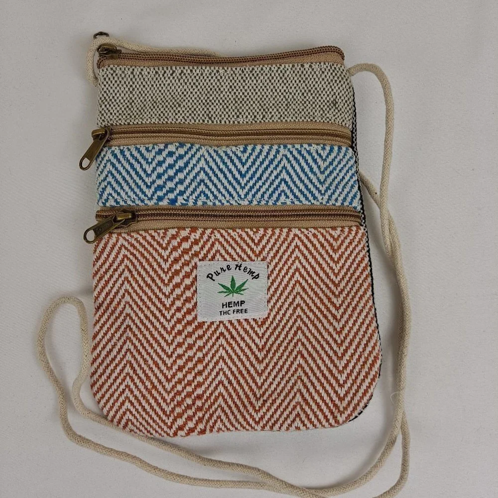 Handmade Pure Hemp Crossbody Bag Multiple Pockets Multi Color Stripes NWOT